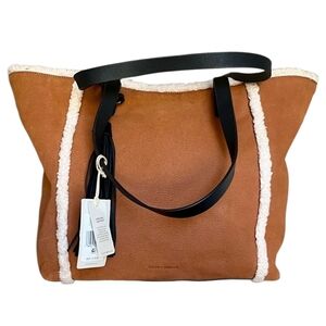 Lucky Brand Leather Odin Cognac Tote Sherpa Detail